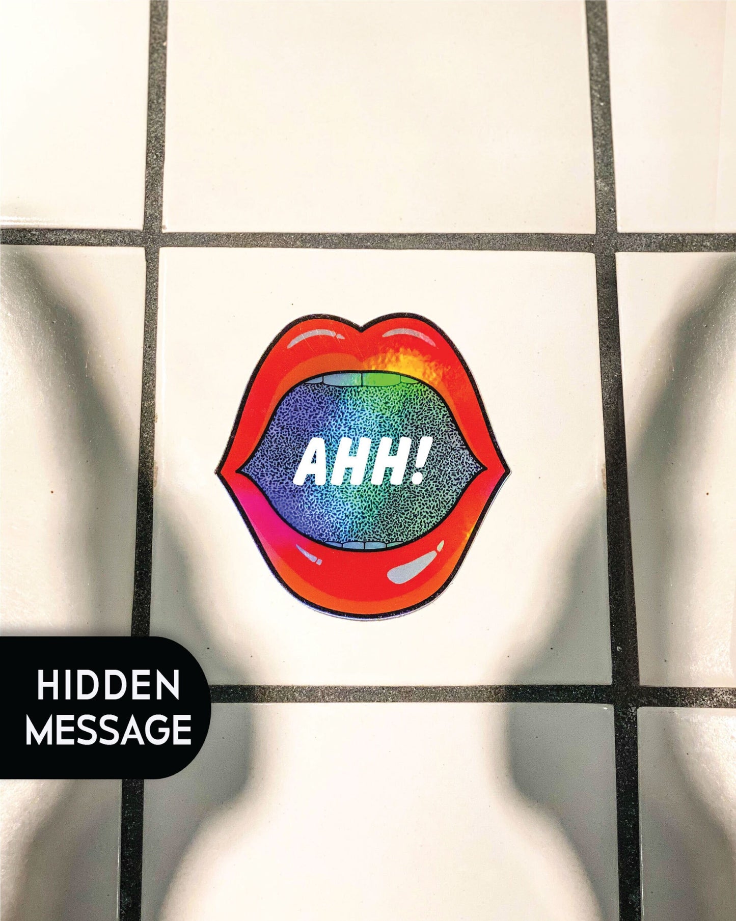 Screaming Lips Holographic Sticker, Hidden Message