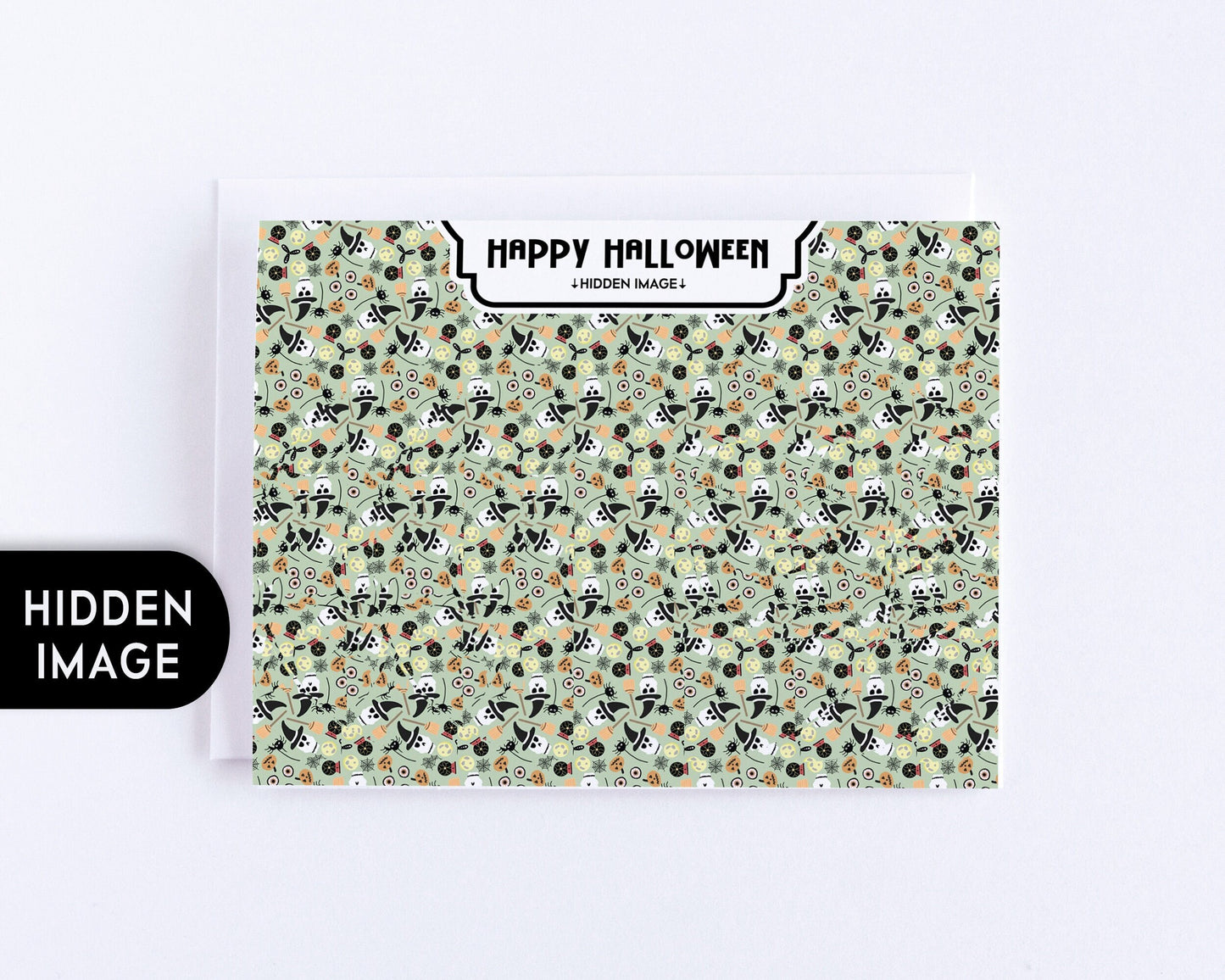 Flying Witch Halloween Card, Hidden Image